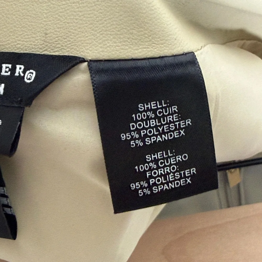 Doncaster Collection Cream Leather Pencil Skirt 6 Beige Gold Zip Office Career